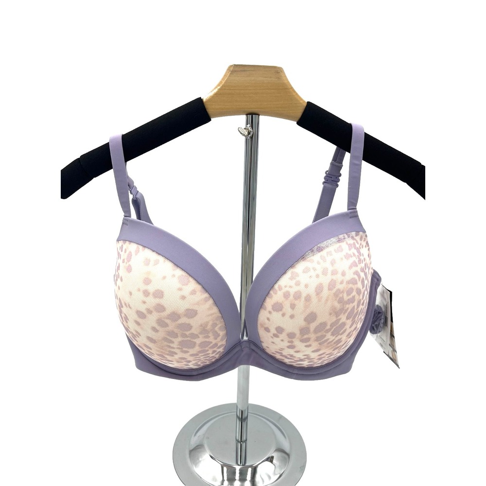 Le Mystere 1124 Low Plunge Soft Uplift‎ Leopard Print Purple & Beige 36DD/E NWT